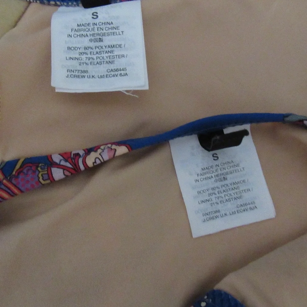 J Crew Bikini S Swimsuit Top Bottom Blue Floral Print Triangle Retro Boho